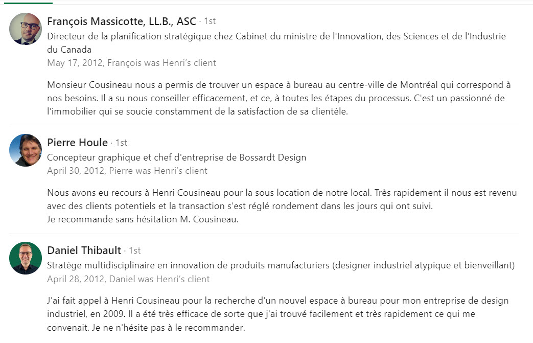 Références Henri Cousineau